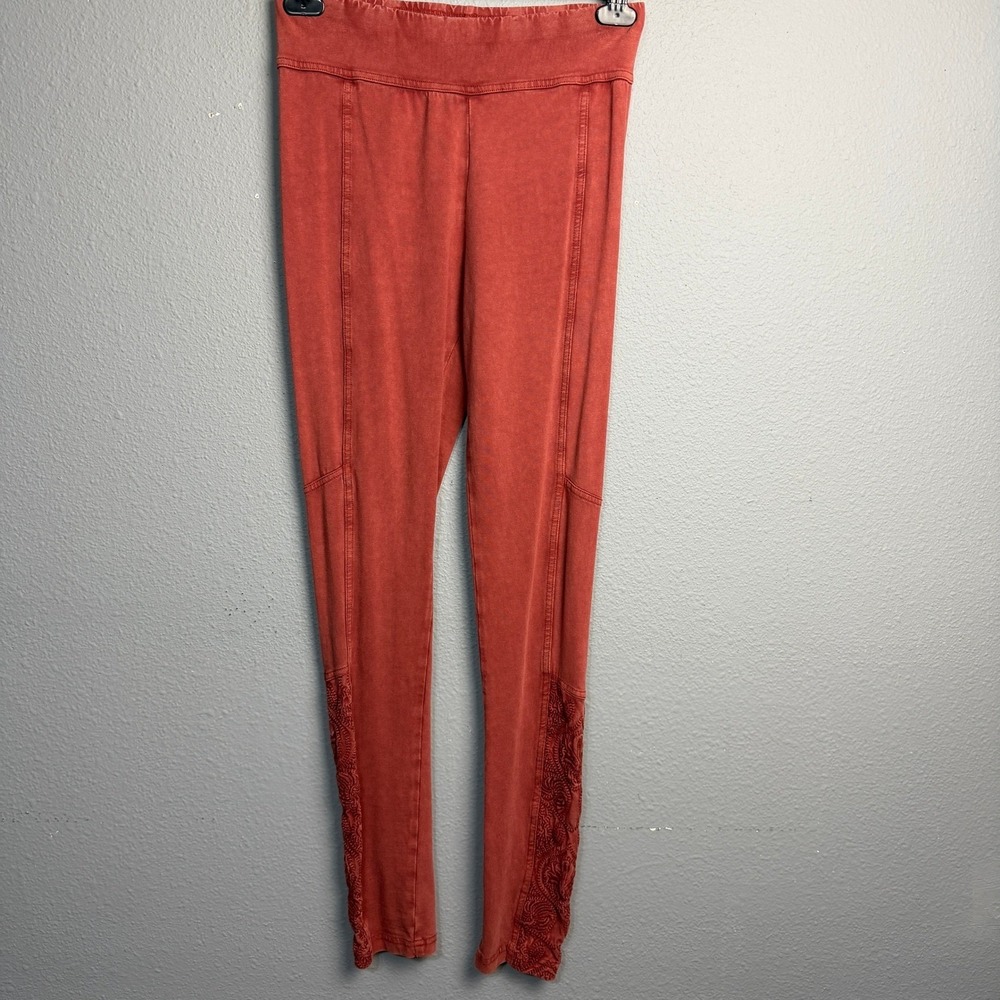Sundance Ariatta Embroidered Leggings Pants Coral Orange Cotton Blend Size Small